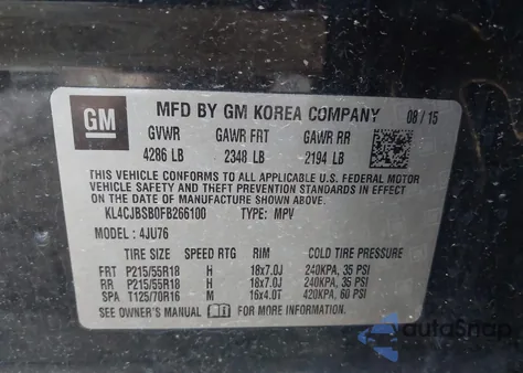 2015 Buick Encore Convenience z USA, uszkodzony, nr VIN KL4CJBSB0FB266100